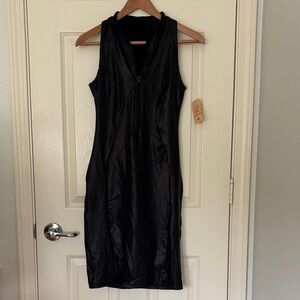 Popilush black faux leather dress